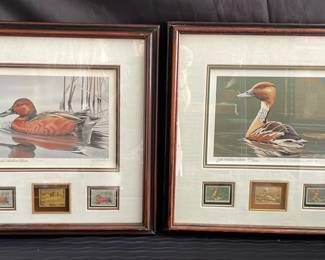  02 Duck Prints w Collector Stamps, Signed Numbered, Gold Medallion Edition 