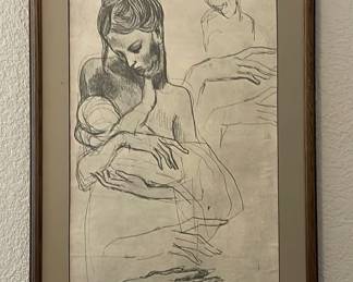  06 MOTHER CHILD Studies Right Hand Framed Pencil Sketch Pablo Picasso Art Portrait 