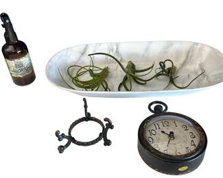 Vintage Decor Clock Air Plant Better Homes & Gardens Marble Look Tray Bowl