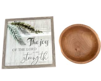 Handmade Wooden Bowl Wormwood + Wall Art Rustic Joy of the Lord