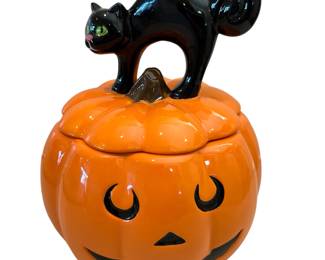 Pumkin Jack-O-Lantern Black Cat Cookie Jar by Cheryls Halloween Decor