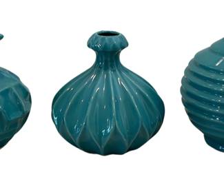 Teal Blue Green Glazed Vases Geometric Shapes