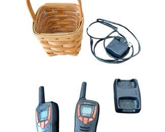 Small Longaberger Basket with COBRA MicroTalk Handheld Walkie Talkie Radios with Charger & Cables