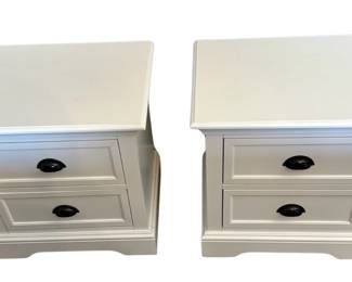 2 White 2 Drawer Bedside Tables with Apothecary Handles Mission Traditional Style