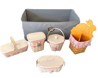Fabric Tote Easter and Breast Cancer Longaberger Baskets with liners and Lids