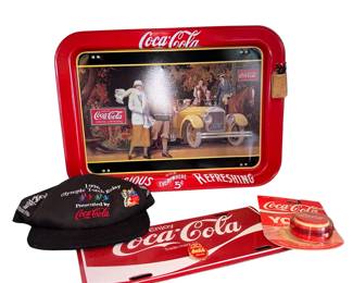 Coca-Cola Collectibles Coke Bed Tray with Legs 1996 Hat Pins Yo-Yo License Plate