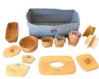 Fabric Tote Small Longaberger Baskets & Many Wood Lids Inserts