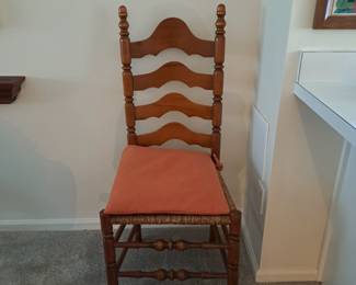 Set of two ladder back chairs, caning recently restored. 