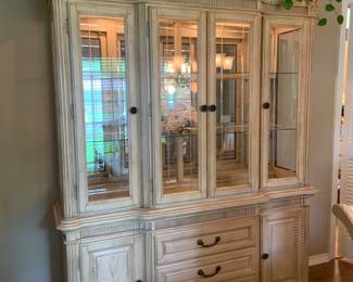 French Provincial, lighted,  break front china cabinet by Fairmont Designs