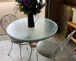 cute, petite,  patio table with 2 ice cream chairs
