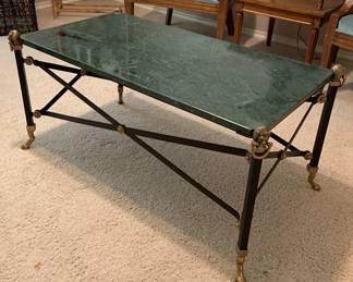 neoclassical green marble and brass cocktail table