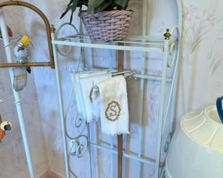 White and gold vintage towel rack