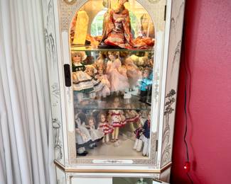 Ivory chinoiserie corner display cabinet