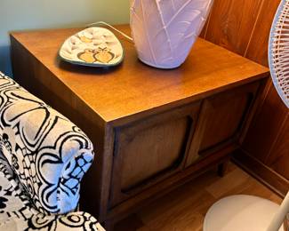 Vintage Leugers mid-century modern wood credenza and 2 matching end tables