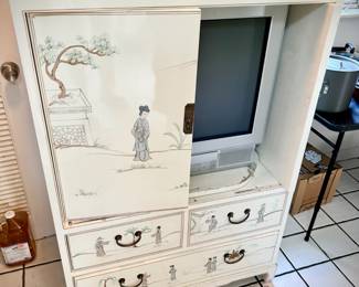 Ivory chinoiserie TV armoire