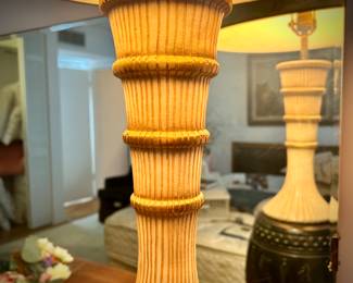 Vintage MCM 1960s 50-inch lamp with gold shade