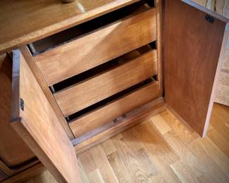 Vintage Leugers mid-century modern wood credenza and 2 matching end tables