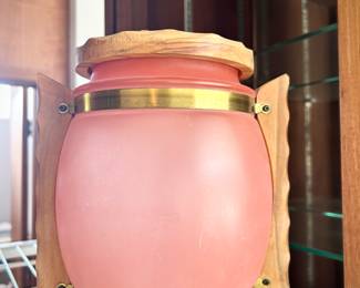 Vintage Siesta ware pink frosted glass ice bucket / cookie jar