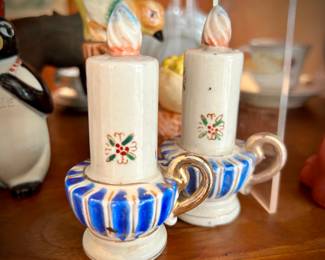 Vintage lighted candleholder salt & pepper shakers 