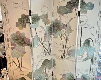 Chinese ivory folding wall screen. The back is also finished, can be put in middle of a room. Matches four hanging wall panels.