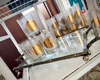 1970s faux bamboo metal and glass serving tray 