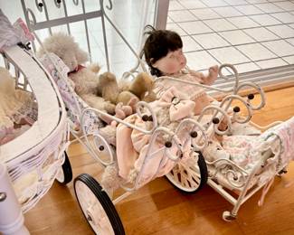 Vintage doll pram and doll bed