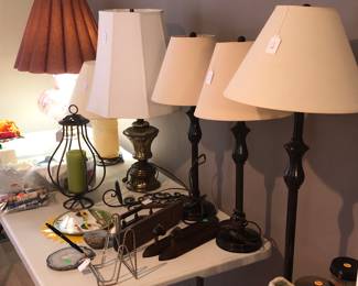 Floor lamp and 2 matching table lamps, more table lamps, and a very nice 3 way touch lamp 