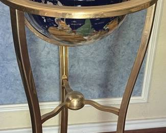 Semi-Precious Gemstone Globe on Solid Brass Stand