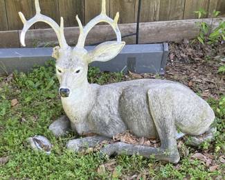 Resin Deer Figurine Yard Art w/ Authentic Antlers