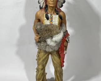 Resin Native American Figurine with Genuine Fur