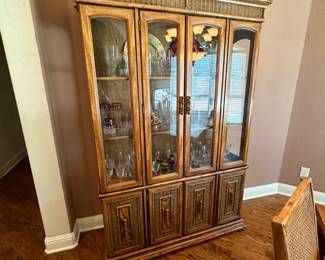MCM Rattan dining room set and matching china hutch