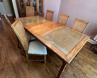 MCM Rattan dining room set and matching china hutch