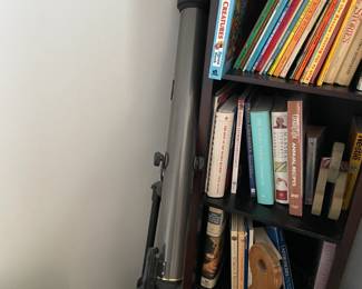 . . . telescope and books/bookshelf