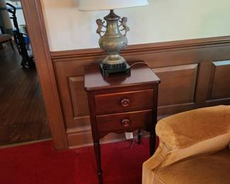 Bronze Lamp, Mahogany Table