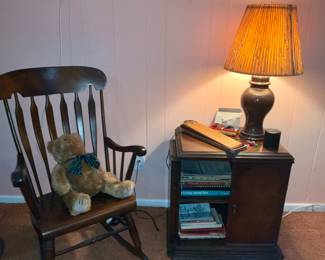 Side table, lamps, Rocking chair
