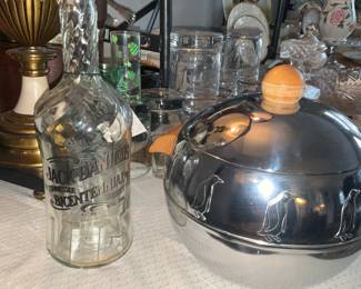 Vintage  Barware,  West Bend Penguin Ice Bucket,  Jack Daniels Bicentennial Bottle 