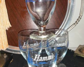 Vintage, Hamm's Beer Glasses, Vintage Bar Tray 