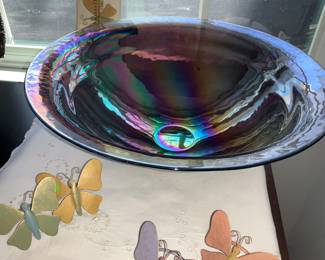 Iridescent, Purple , serving bowl, Butterfly napkin rings  