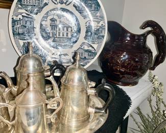 Barrington Plate,  Tea Service set , antique Hound Handle pitcher 