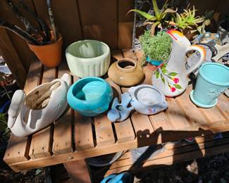 Lots of vintage and new pots. Yes, that's a Bauer swan. Let's make a bundle deal. It's Spring. Your garden needs this.