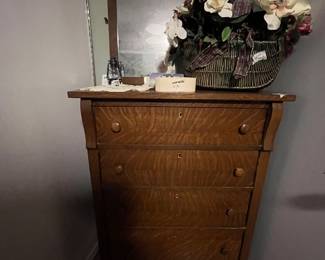 Tiger oak chest of drawers with mirror