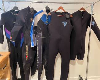 Wetsuits, 2 Henderson, 1 waterproof and 2 Deep Sea