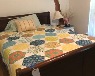 Queen size bed, handmade quilt