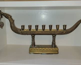 Brass dragon boat candelabra