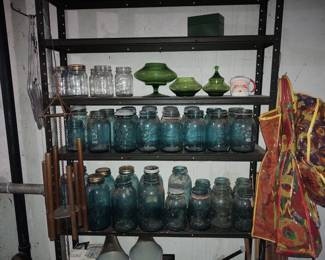 Vintage blue Ball canning jars. Vintage shopping bags