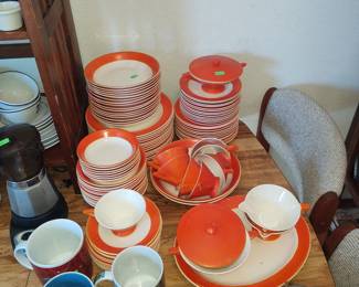 MCM  Stream Line By Salem  Dish Set . Vintage wall clock