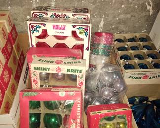 Lots of vintage Christmas ornaments.