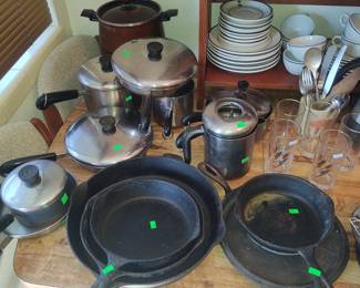 Vintage  Griswold Cast iron. Huge amount of  Revere wear .Fouled anchors cups & saucers & plates 