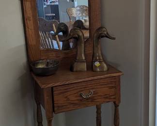 Hall stand, brass duck book holders