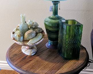 round oak side tables (2)